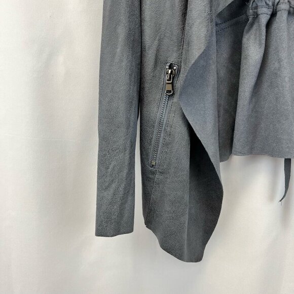 Elan Womens Open Front Jacket Gray Faux Leather Waist Length Flyaway Pockets S - Picture 9 of 12
